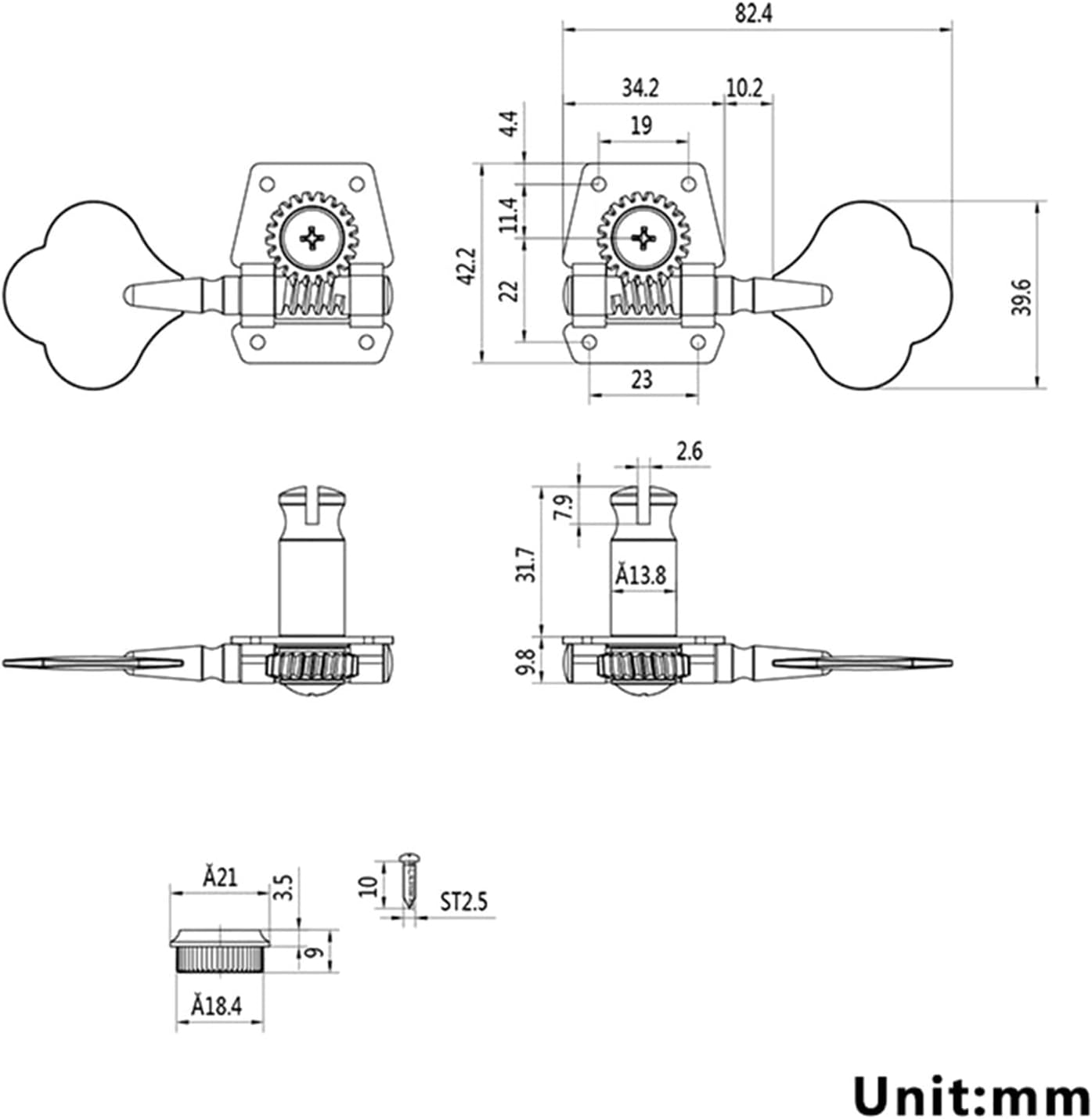 Guitar String Tuning Peg 1PCS Left & 4PCS Right Bass Tuner Peg Compatible for Guitar Tuning Pegs Guitar Accessaries (Color : Type 4)