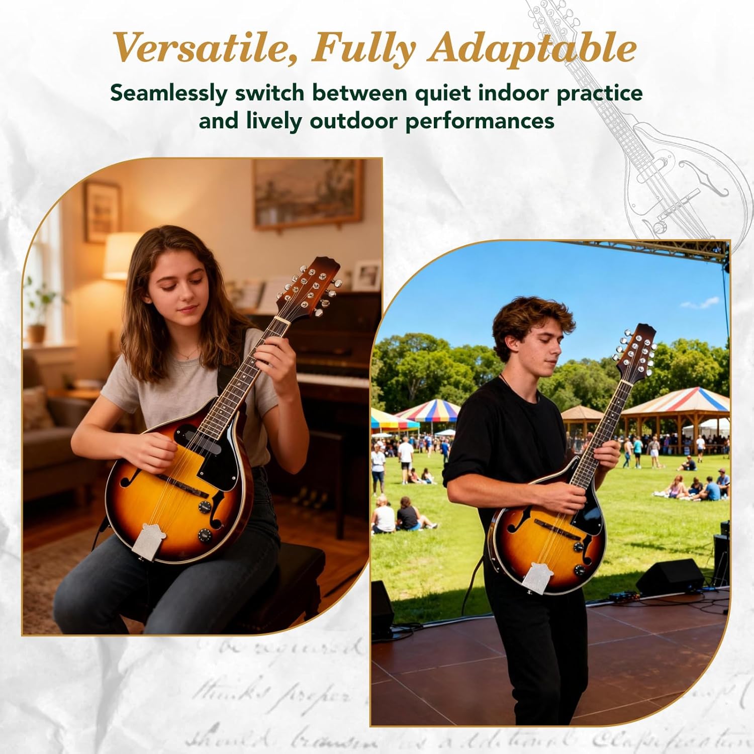 Mandolin Musical Instrument A Style Acoustic Electric, 8 Strings Mahogany for Beginner Adults Teens