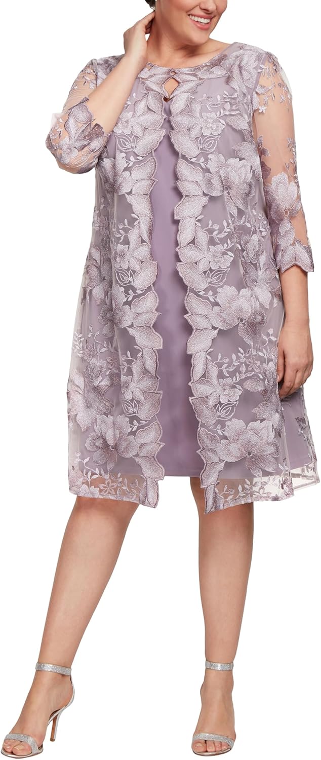 Alex Evenings Womens Plus Size Midi Scoop Neck Shift Dress with Jacket