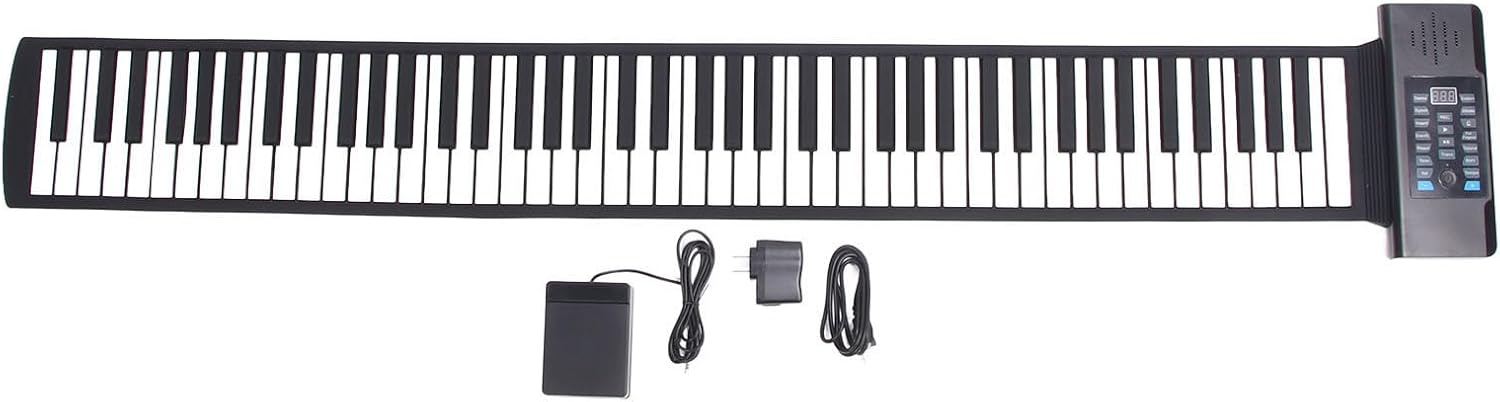 88 Keys Portable Piano, Hand Roll Keyboard Silicone Portable Roll Up Keyboard Piano with LED Display, Speakers, 128 Tones, USB MIDI Output, Foldable Design (US Plug)