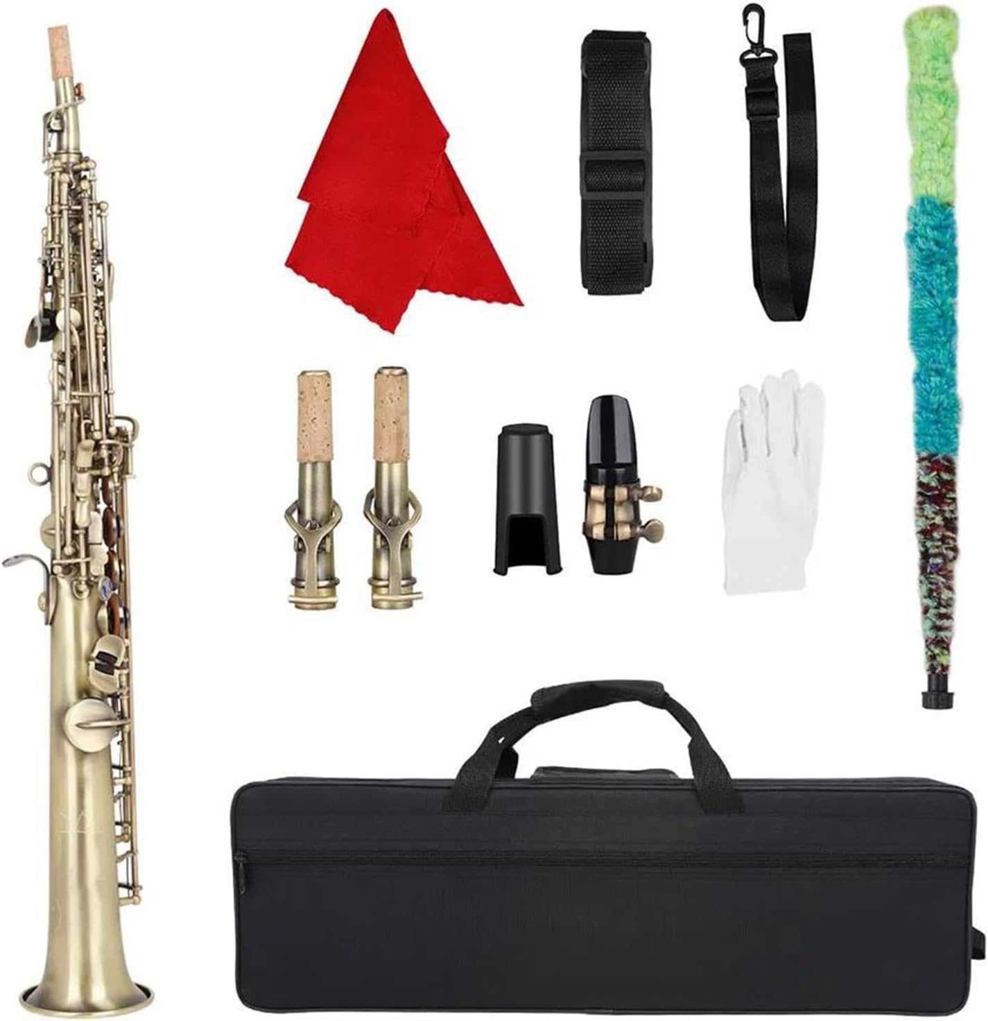 Bronze Straight Bb Treble Saxophone Lacquered Gold Carve Pattern Woodwind Instrument With Case Reed