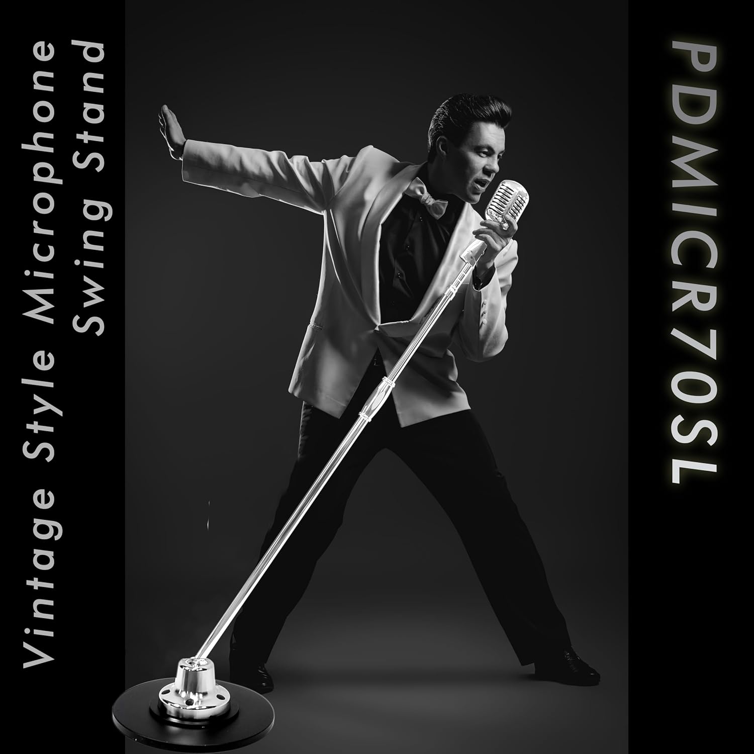 Pyle Retro Microphone, Classic Vintage Style, Unidirectional Audio, Adjustable Stand, XLR Cable, Silver Finish, Dynamic Vocal Performance Mic with 49-69” Swing Stand and Detachable Microphone