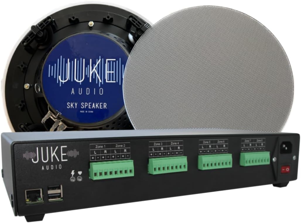JUKE AUDIO | 6 Zone Amplifier with 12 Ceiling Speakers | Multi-Room Audio Package