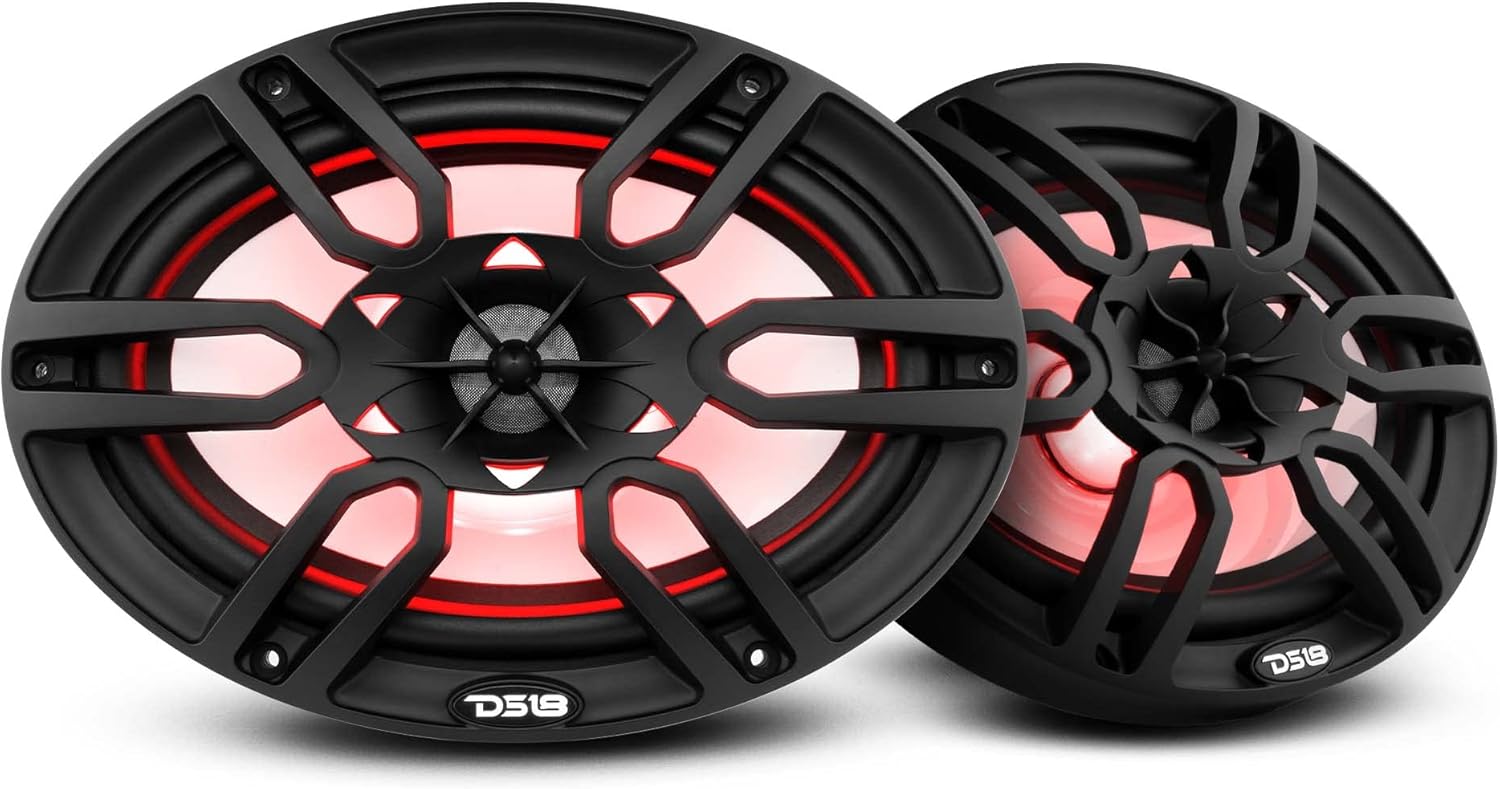 DS18 Hydro NXL-69 - High End Coaxial Speaker Pair - 2-Way Marine Speaker with Integrated RGB Lights - 375 Watt Car Audio System - Water Resistant Speakers - 6 x 9 Inches, Black (Renewed)