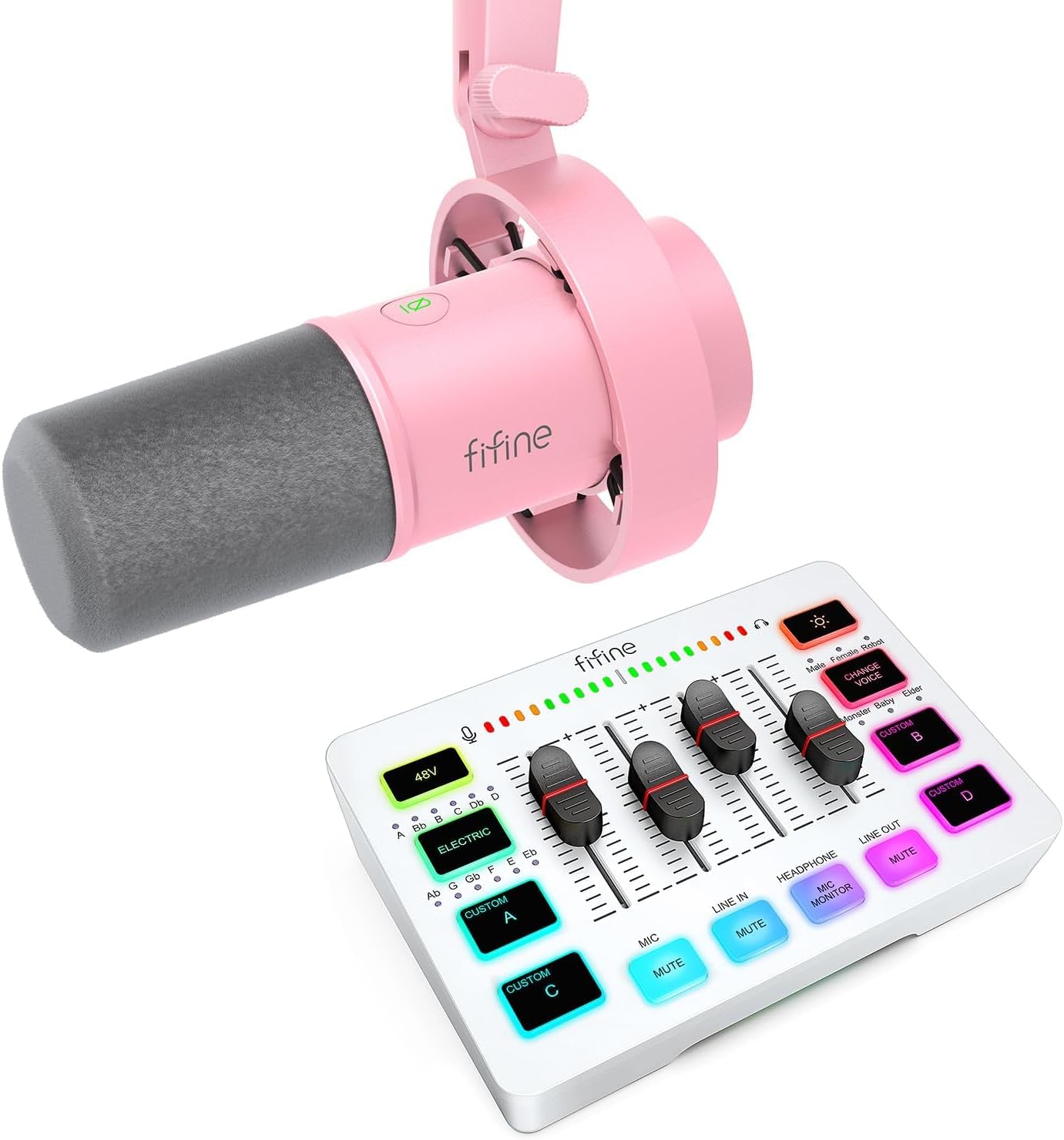 FIFINE Recording Microphone and Gaming Mixer Bundle, XLR/USB Dynamic Microphone with Tap-to-Mute, Gain Knob, Monitor Jack, Audio Mixer Compatible with XLR Mic for Streaming Gaming(K688P+SC3W)