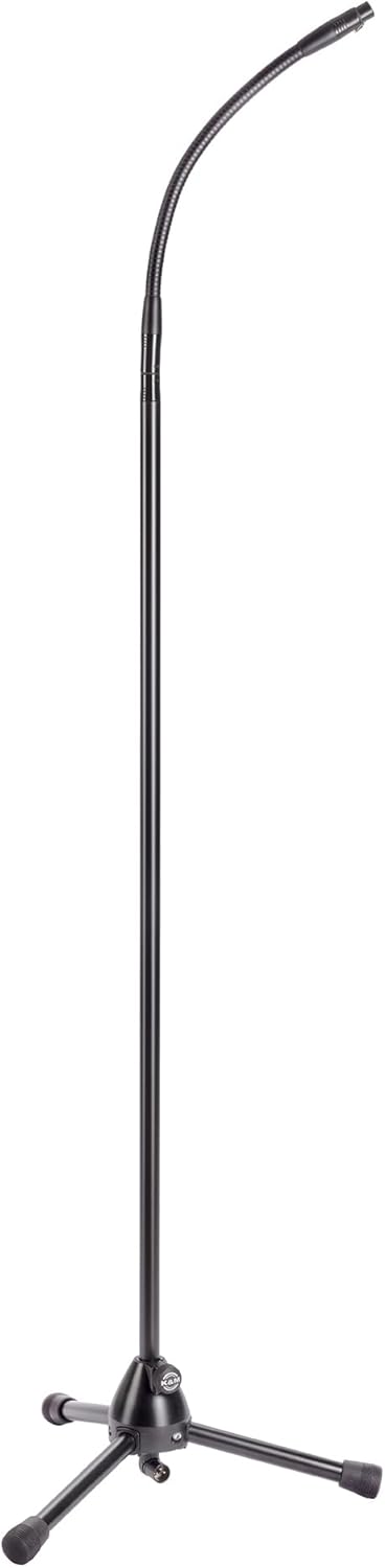 K&M Konig & Meyer XLR Microphone Stand with Gooseneck - Black Mic Stand for Studio, Stage or Rehearsal - Lightweight Boom Arm Made of Steel and Foldable Legs - 3.3kg