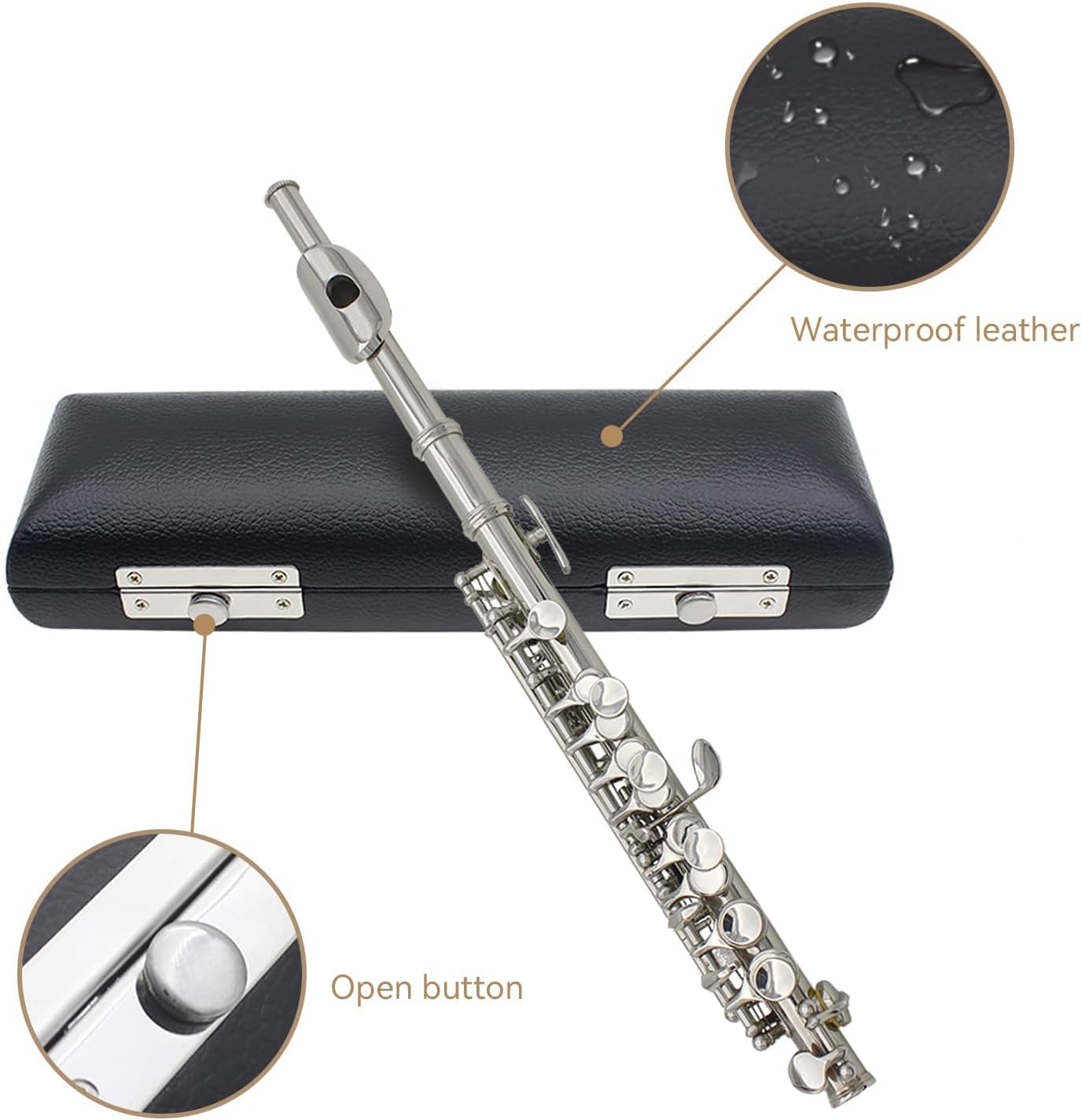 Key of C Flute Piccolo, Silver Plated Piccolo Instruments with Hard Protective Case Cleaning Rod Cloth Screwdriver for Beginners Students (Silver)