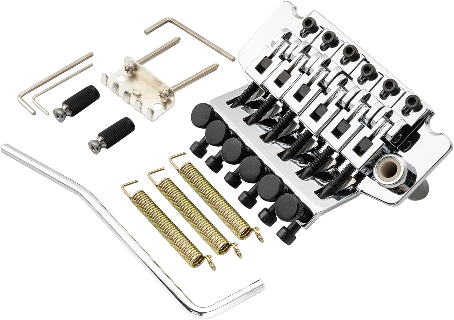 Musiclily Pro 54mm (2-1/8 inch) Double Locking Tremolo Bridge with 34mm Full Solid Brass Block for Floyd Rose Style Electric Guitar, Chrome