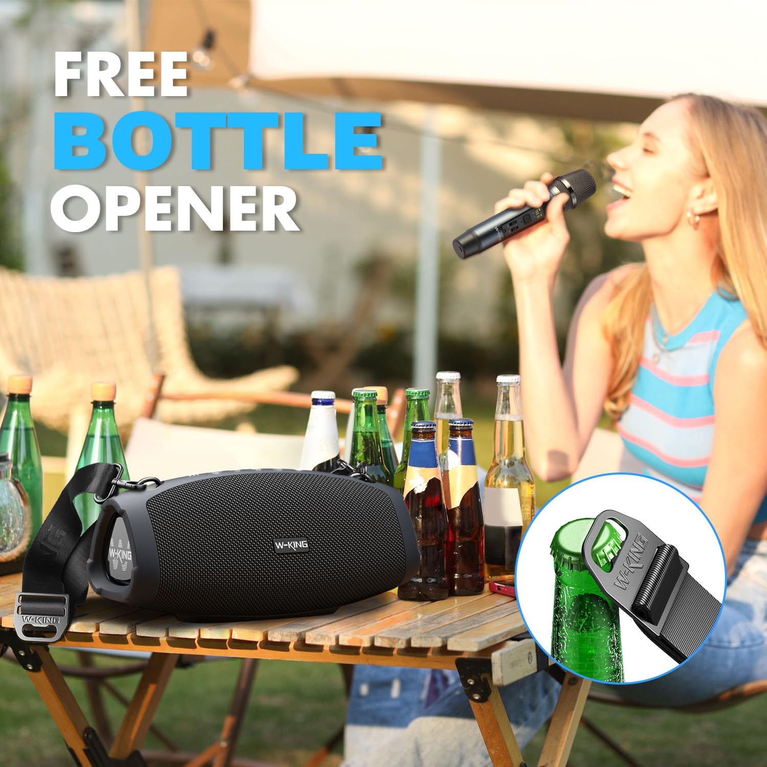 W-KING Portable Loud Bluetooth Speakers with Wireless Microphone, (120W Peak) 70W Outdoor Speaker Bluetooth Wireless Waterproof, Triple Passive Radiators-Deep Bass/Hi-fi/DSP/TF/AUX/EQ/Opener