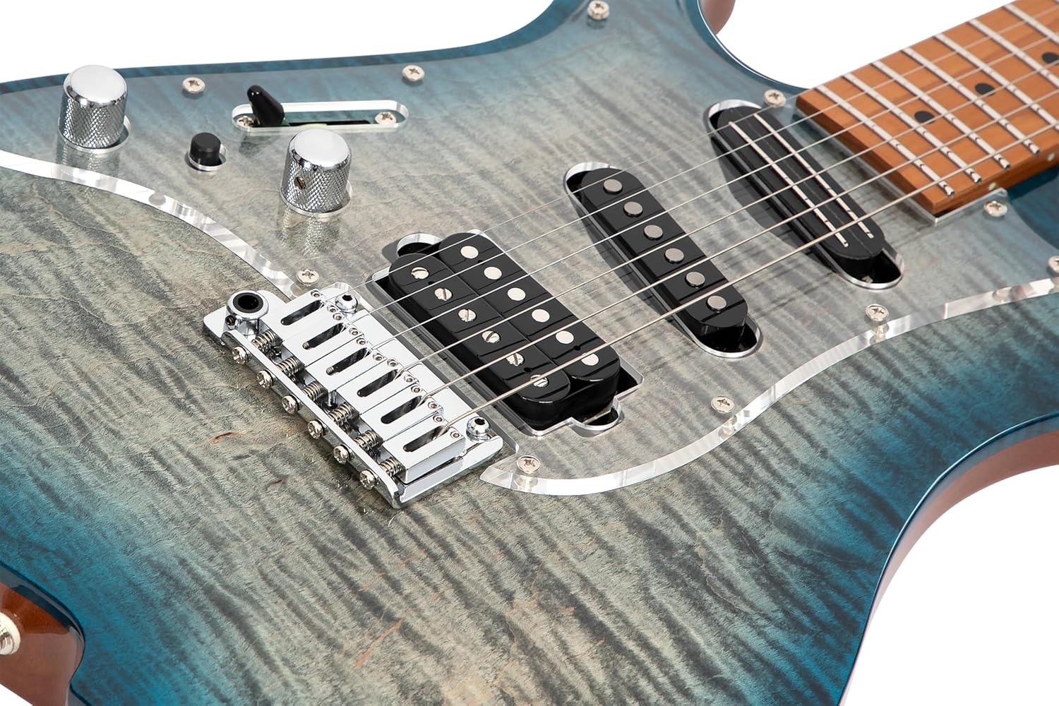 Vola Electric Guitar OZ RV TNC LH Aqua Burst Gloss Handmade in Japan MIJ Solid Flame Maple Top Roasted Maple Neck Stainless Steel Frets Gotoh Bridge Gotoh Locking Tuner 6 Strings Modern C Neck