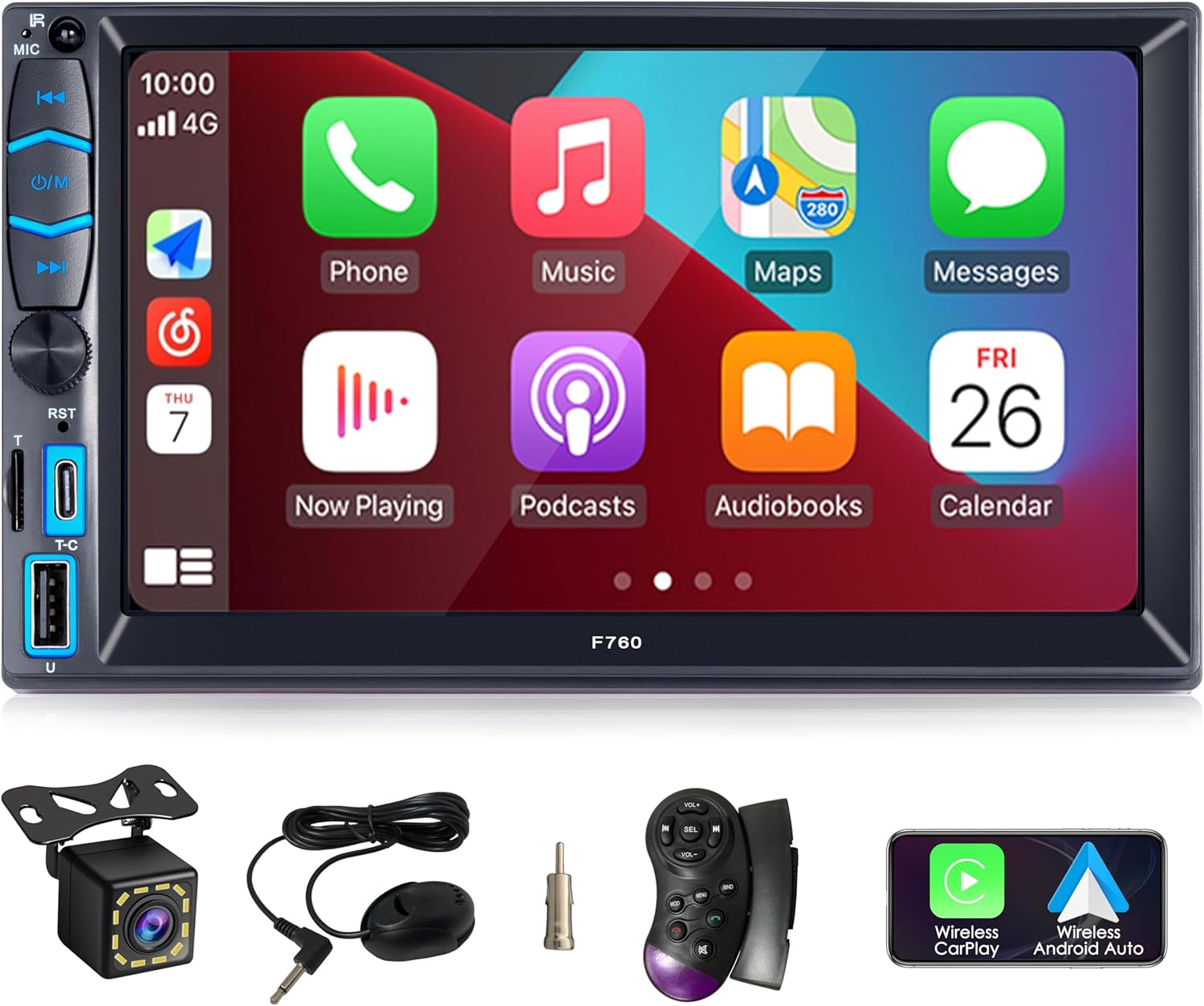 Double Din Car Stereo Apple Carplay and Android Auto Car Radio,7 Inch Touch Screen Radio Bluetooth,AM/FM Radio,GPS Navigation,Backup Camera,7 LED Lights,Mirror Link,Car Audio Receivers