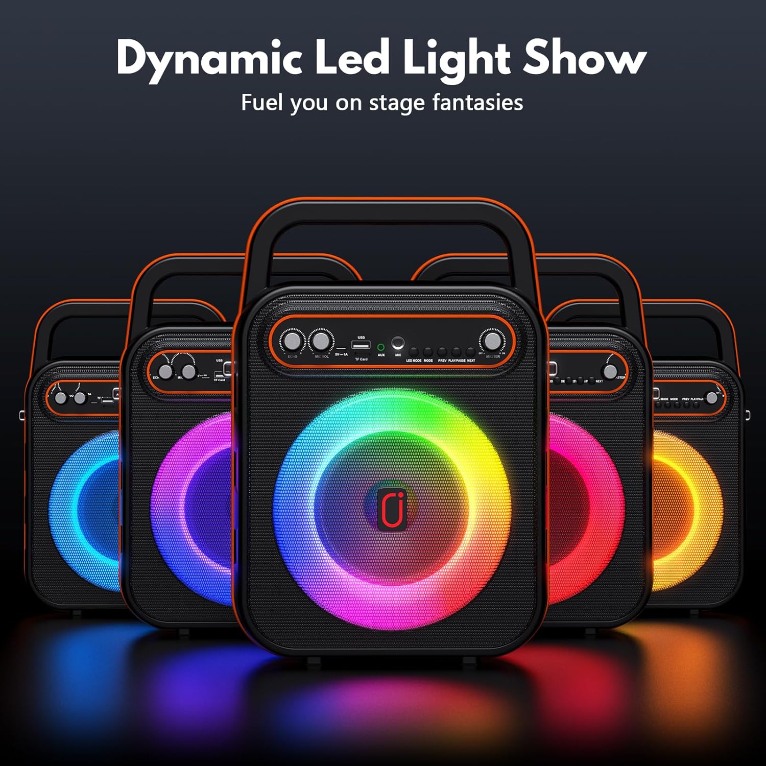 JYX Karaoke Machine for Adults & Kids, Portable Bluetooth Speaker with 2 Wireless Microphones, PA System Treble & Bass with LED Lights, Supports USB/AUX/TF/FM/REC for Home Party Outdoors