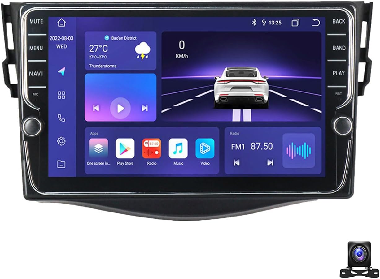 Double Din Car Stereo Bluetooth MP5 Player with Carplay/Auto, 9 Inch Touchscreen Radio Receiver with AHD Backup Camera, Compatible with Toyota RAV4 2005~2013 Support 4G/SWC/DSP,K700S