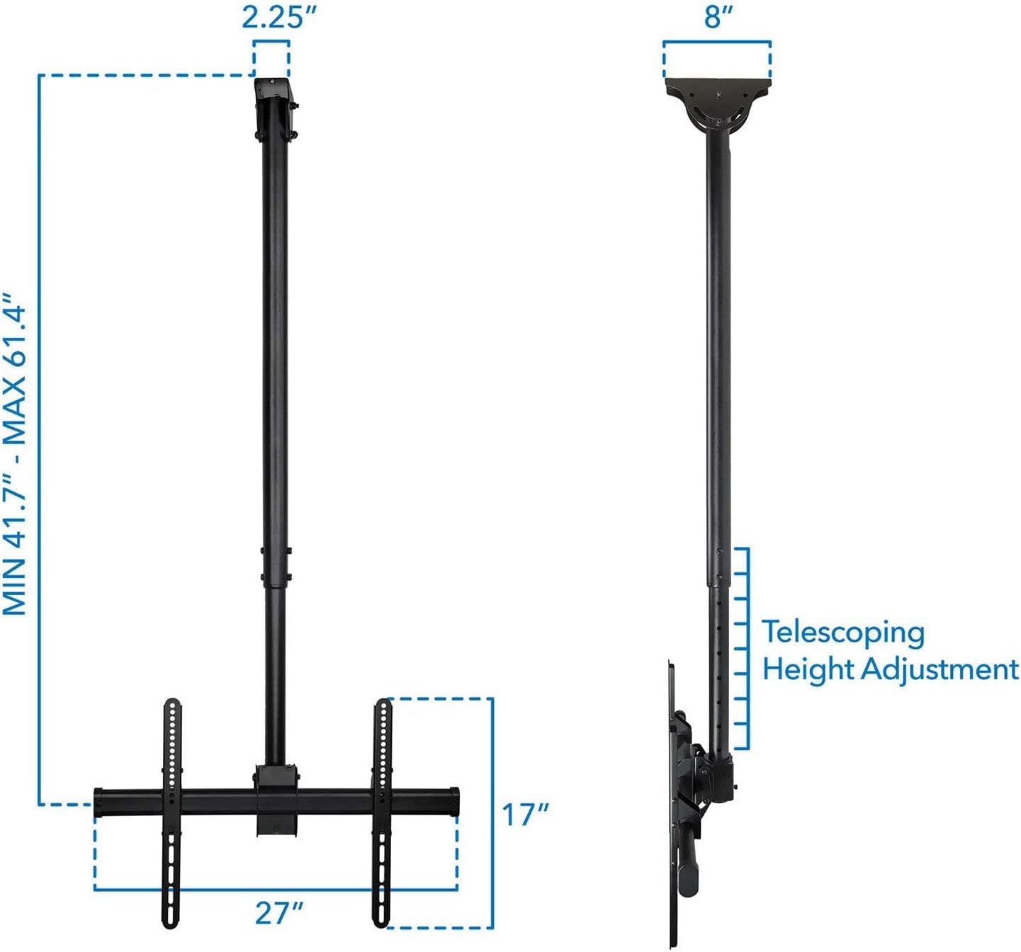 TV Ceiling Mount Bracket, Adjustable Height TV Wall Mount Bracket, Full Motion 360 Deg Rotation Tilting Swiveling, for Flat Panel LCD LED OLED Plasma TVs, Fits Up to 75 I