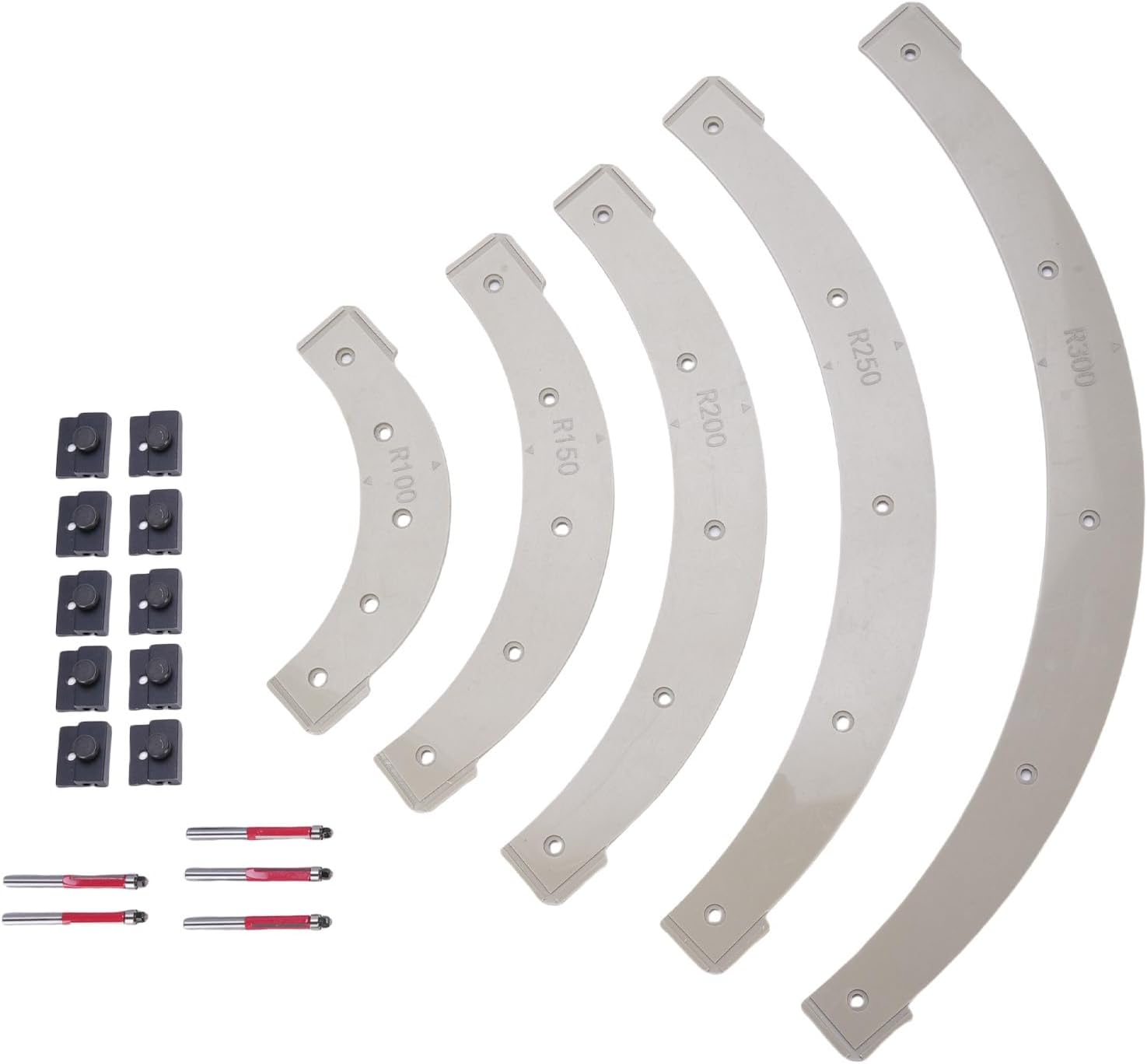 5PCS Woodworking Round Corner Radius Templates, R100, R150, R200, R250, R300, Router Radius Jigs for Woodworking, Plastic Material, Inside Outside Corner Radius Routing Templates