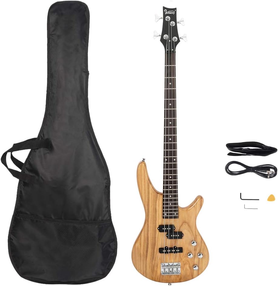 GIB Style 4 String Electric Bass Guitar, Right Handed Full Size Basswood Body with Rosewood Fingerboard, 34