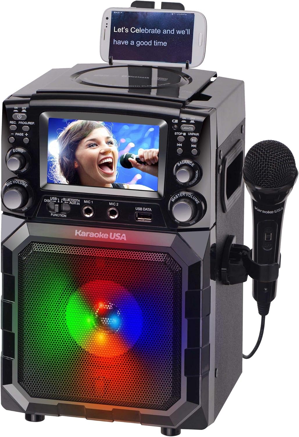 Karaoke USA Portable Karaoke Machine with 4.3” Color TFT Screen, Bluetooth, Recording Function, PA and Built-in Battery (GQ450)