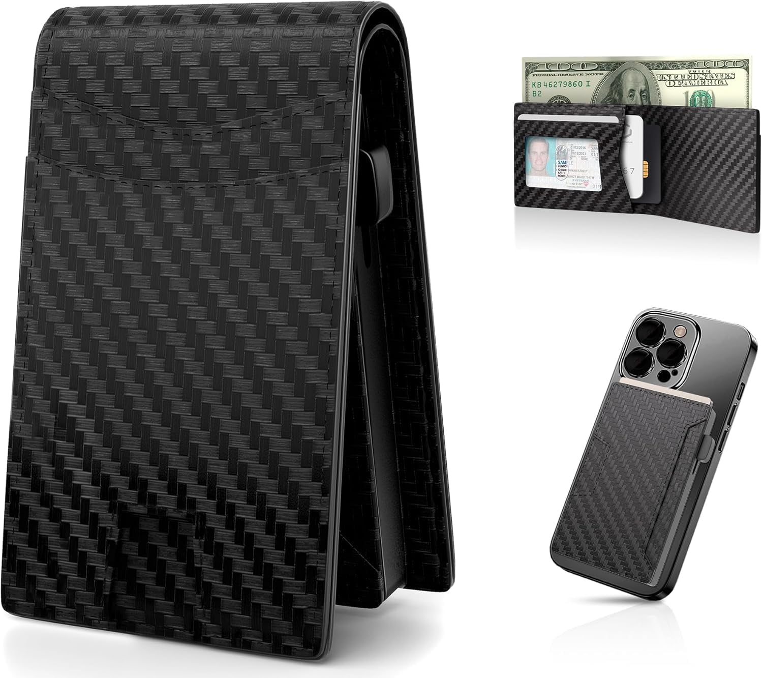 Real Leather Wallet for Men with Detachable Magnetic Pop-up Card Holder Slots RFID Blocking Minimalist Bifold Wallet with Money Clip (Black)