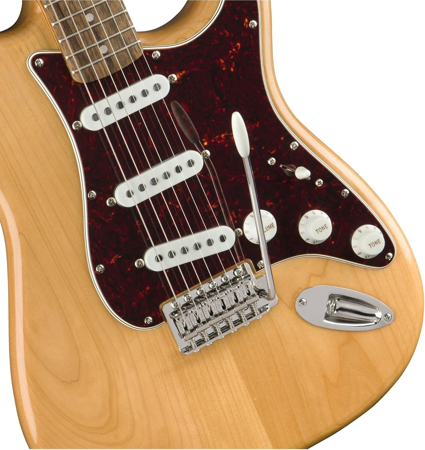 Squier Classic Vibe '70s Stratocaster, Indian Laurel Fingerboard, Natural - 0374020521 Bundle w/ 12-Pack Guitar Pick and Liquid Audio Polishing Cloth