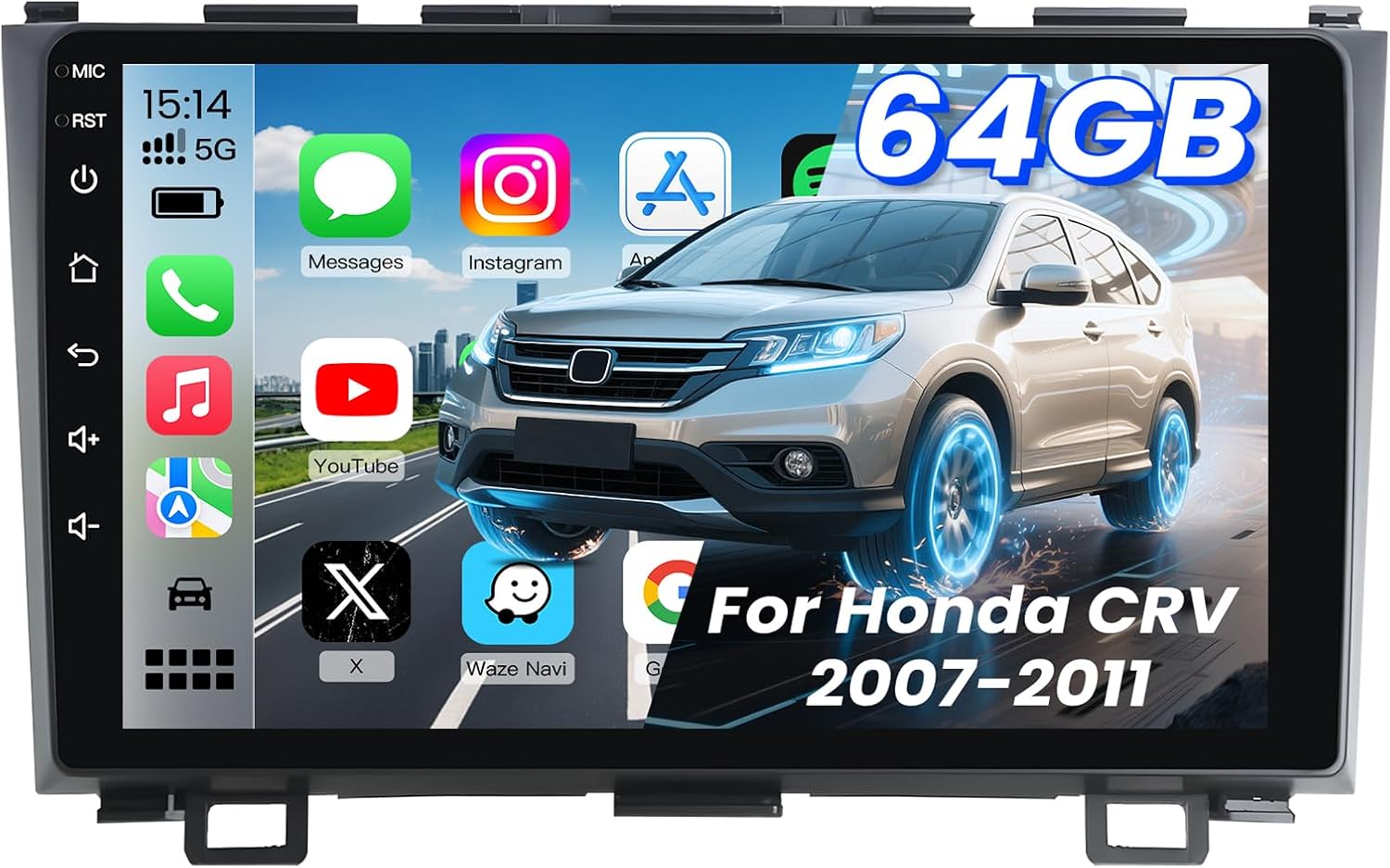 Car Radio Stereo for Honda CRV 2007-2011: 4 Core + 64G HD Touch Screen Head Unit - Wireless CarPlay Andriod Auto GPS Bluetooth RDS FM Mirror Link Backup Camera SWC