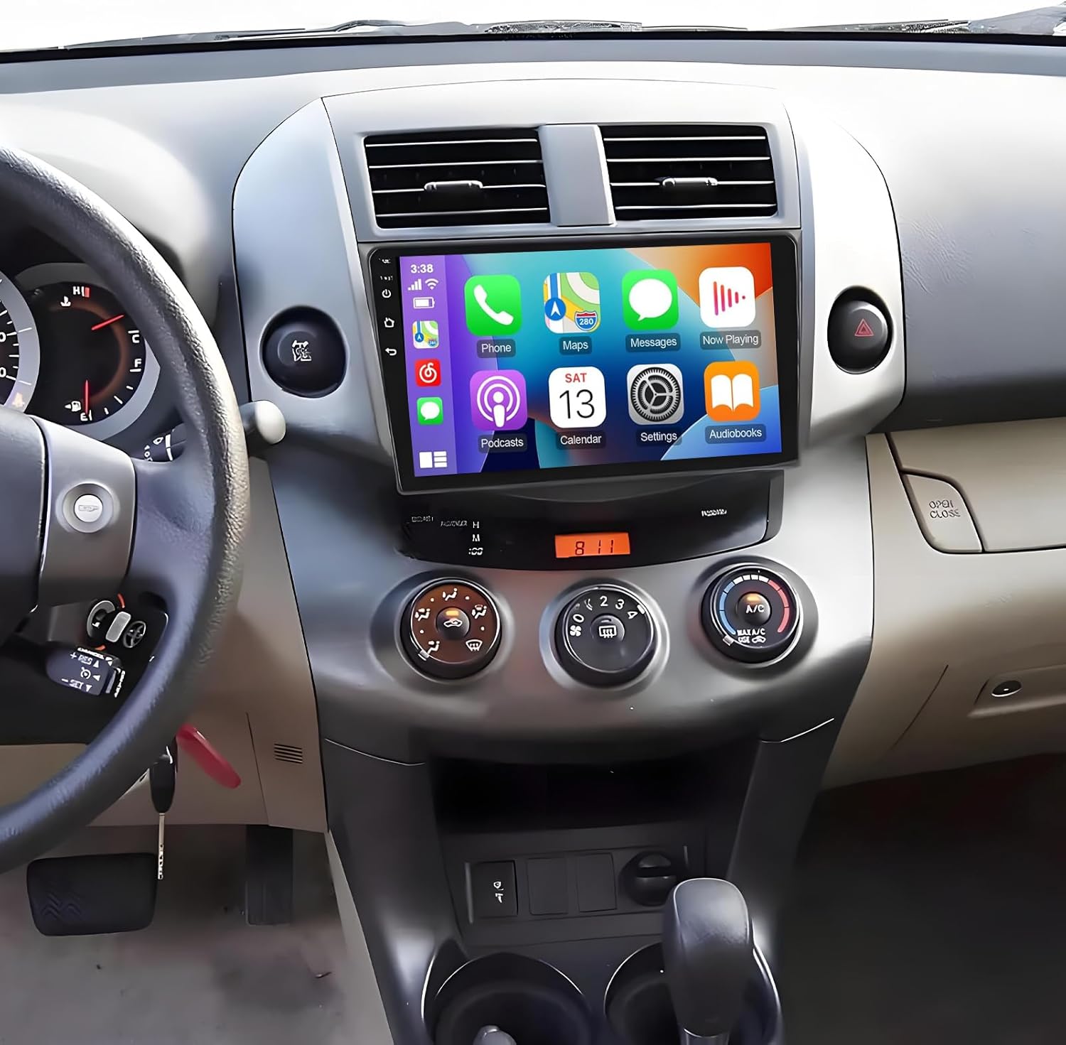 Car Stereo Radio Fit for Toyota RAV4 2007 2008 2009 2010 2011 2012, 9 inch Car Radio Audio Receiver w/Carplay Android Auto GPS Navigation Bluetooth WiFi Backup Camera 2+32GB