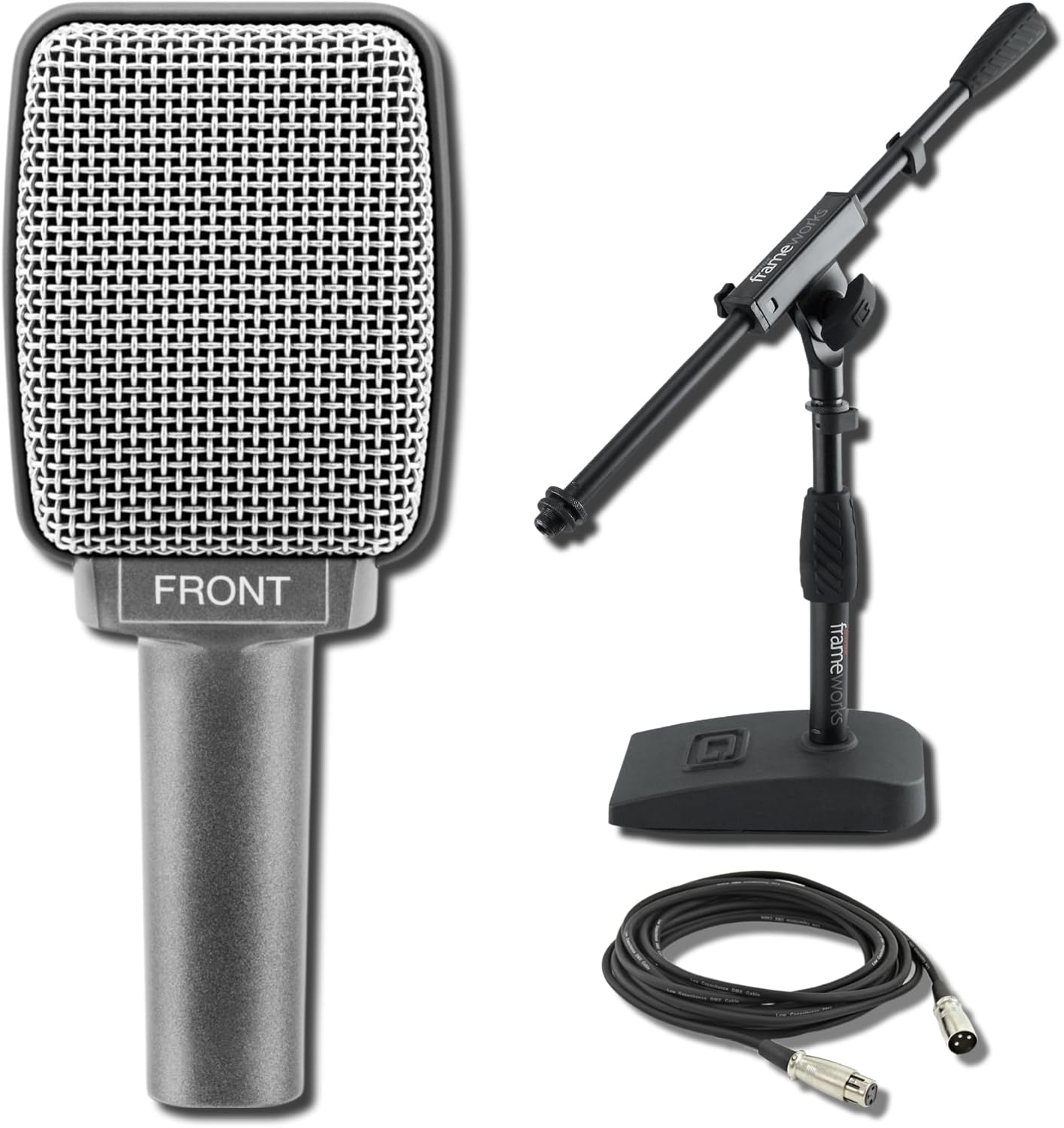 Sennheiser e 609 Silver Supercardioid Dynamic Guitar Microphone with GFW-MIC-0821 Compact-Base Bass Drum/Amp Mic Stand and XLR Cable