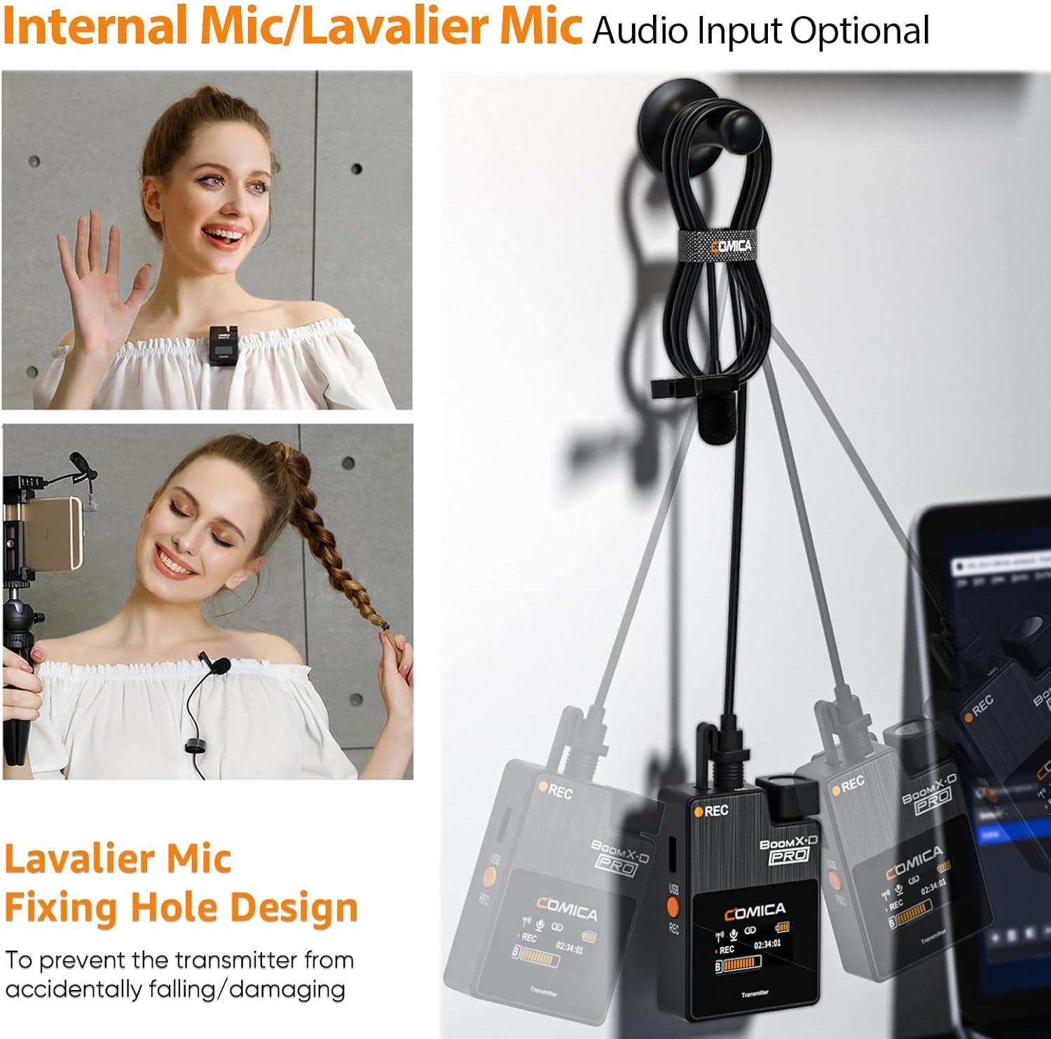 COMICA BoomX-D PRO Wireless Lavalier Microphone, Dual Lapel Mic with Built-in 16GB Recorder, Noise Cancelling & Safety Track, for DSLR Camera, iPhone, Android, PC, Ideal for Vlog, YouTube Recording