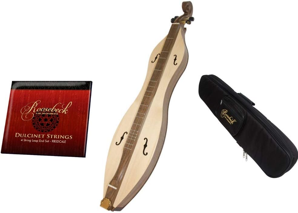 Dulcimer Package Includes: Dulcimer 4-String F-Holes, Walnut & Spruce + Roosebeck Universal Dulcimer Gig Bag Case + Dulcinet 4 String Replacement Set