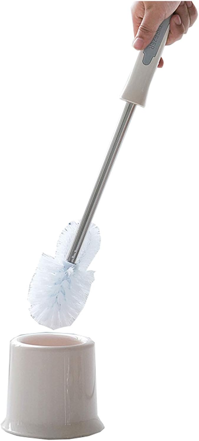 NLIAN- Toilet Brush and Holder Set, Soft Nylon Bristles Double Head Design Bathroom Toilet Bowl Brush with Tweezers Stainless Steel Toilet Brush with Long Handle