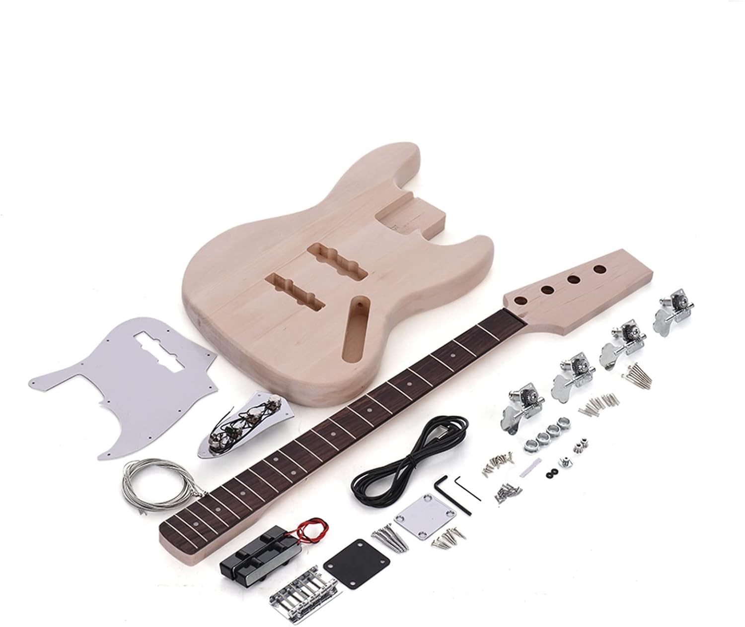 Bass Style 4-String Electric Bass DIY Kit Solid Basswood Body Maple Neck Rosewood Fingerboard DIY Kit Set DIY Guitar Kit