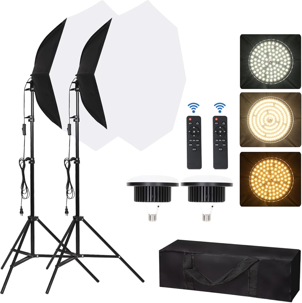 Octagonal Softbox Lighting Kit, Professional Continuous Photography Lighting 85W 3000-6500K LED Bulb Photo Studio Equipment Portrait Photography, Video Recording, Live Streaming Fill Light
