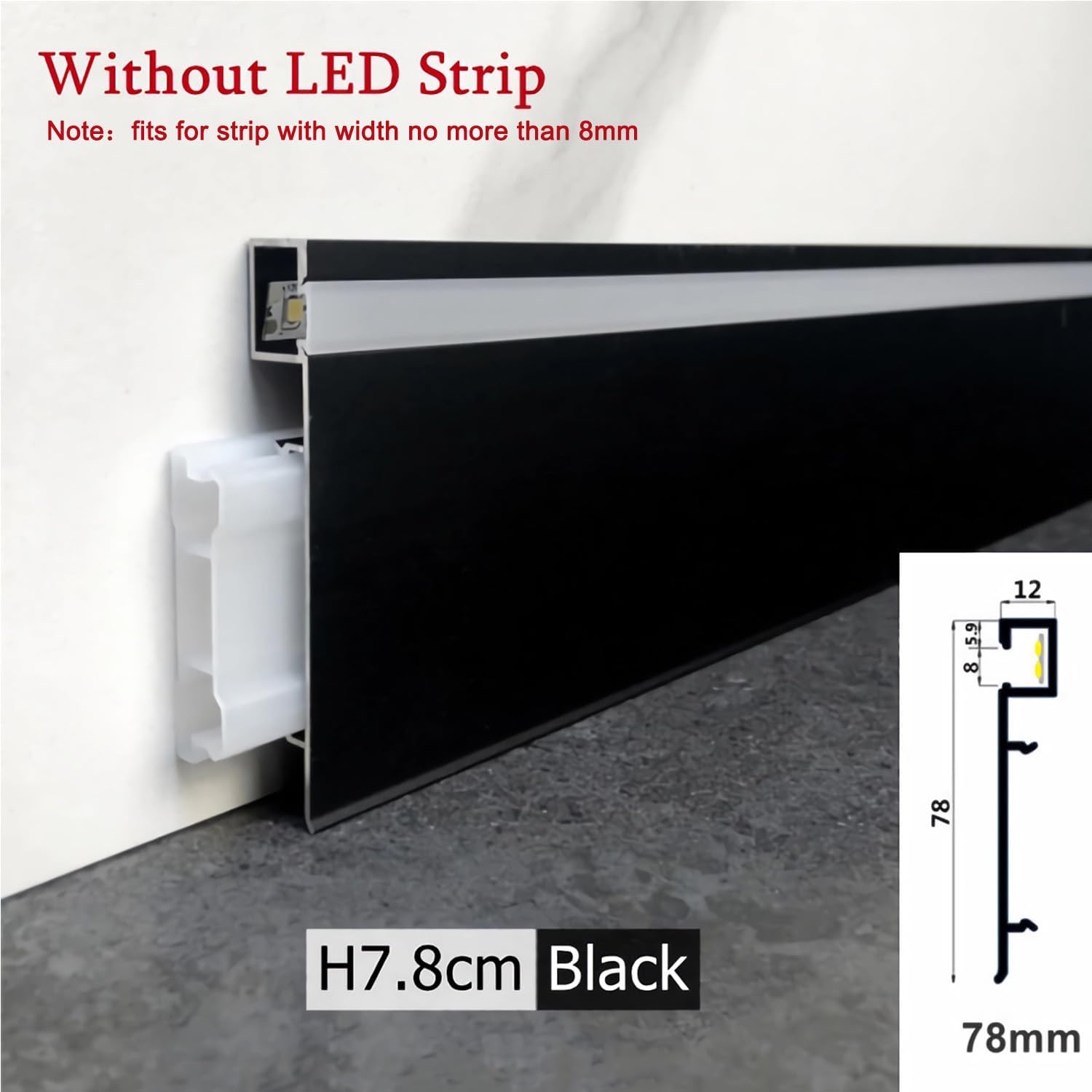 JARBIH 10 Packs 1M/3.3ft Aluminum Skirting Baseboards, 78x12mm LED Channel System Diffuser, Line Light Wall Mount Aluminum Profile with Milky Cover, Suitable for Living Room Bedroom Kitchen