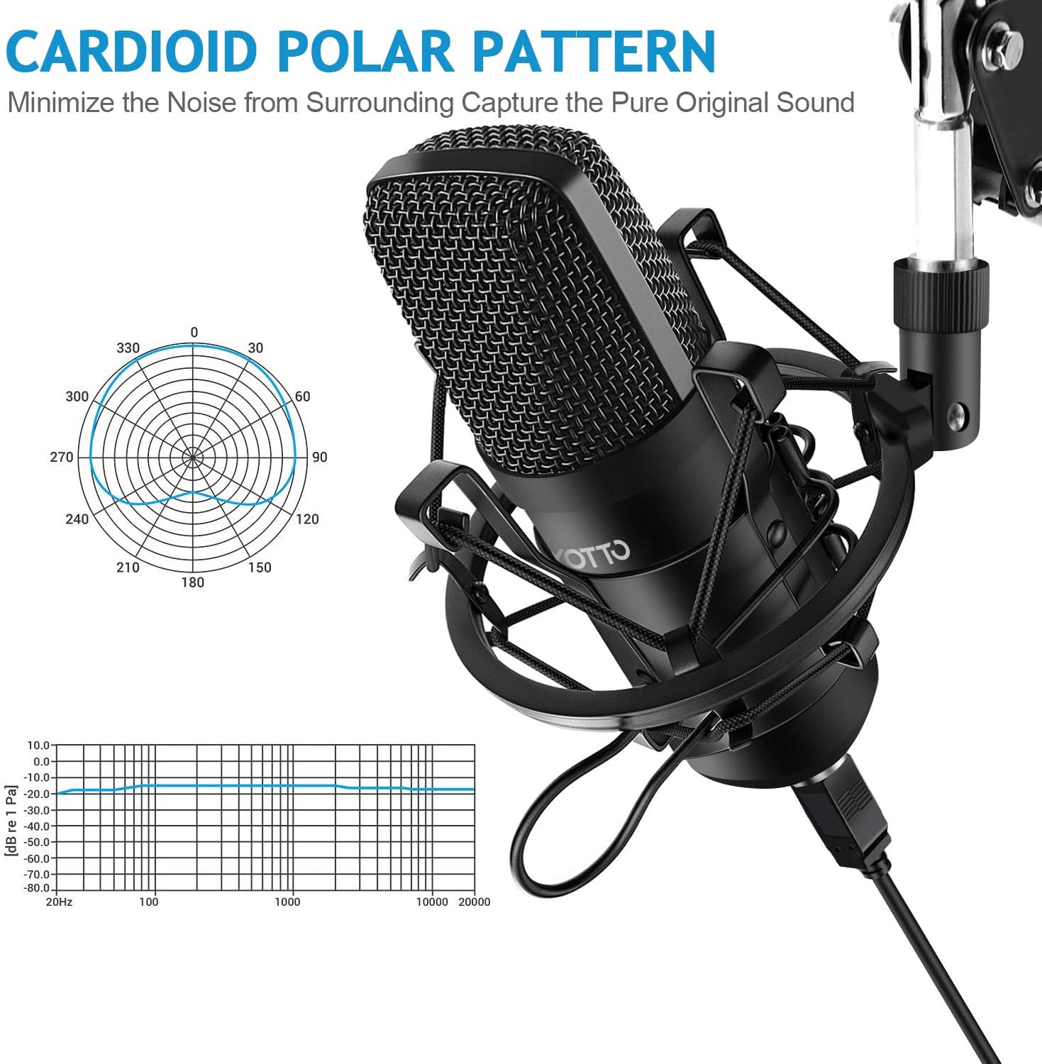YOTTO USB Microphone Kit 192KHZ/24BIT Plug & Play Computer PC Microphone Studio Streaming Cardioid Mic with Boom Arm Shock Mount Pop Filter for Recording Broadcasting YouTube Gaming Voice