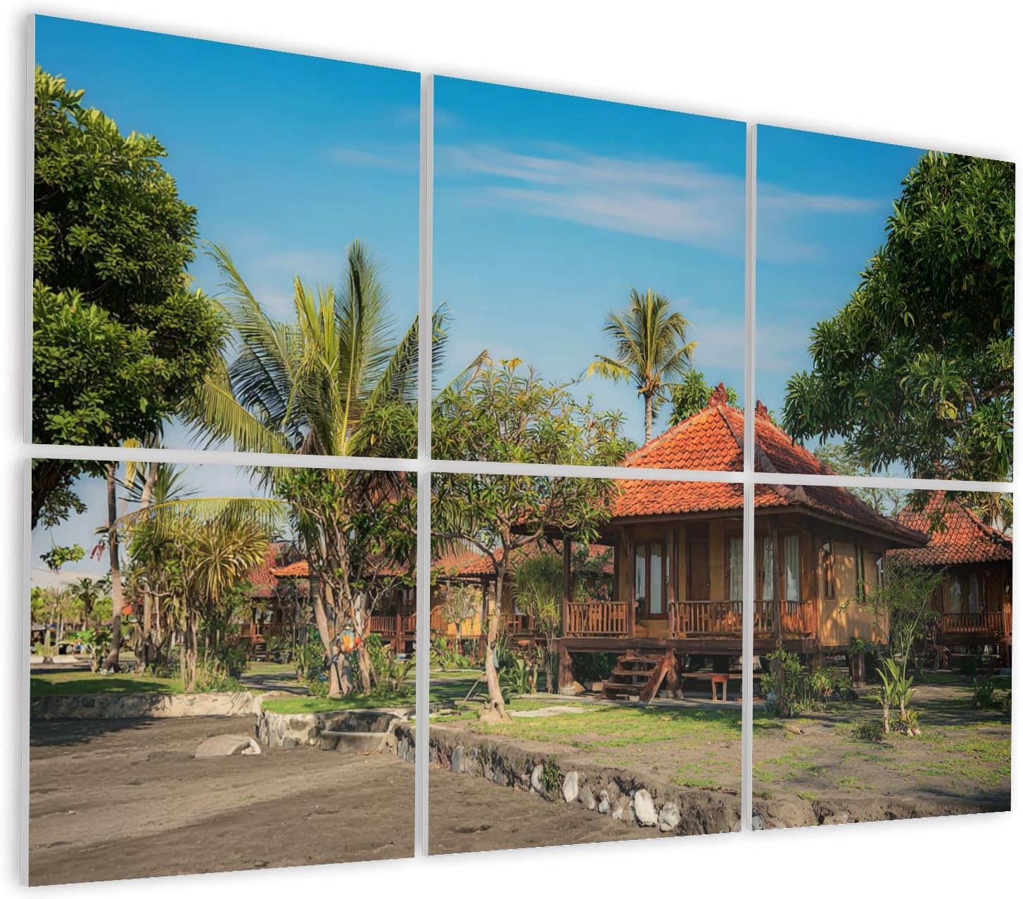 6 Pack Art Acoustic Panels Self Adhesive Traditional Balinese Wooden bungalows Decorative Soundproof Wall Panels Sound Absorbing Panel 48