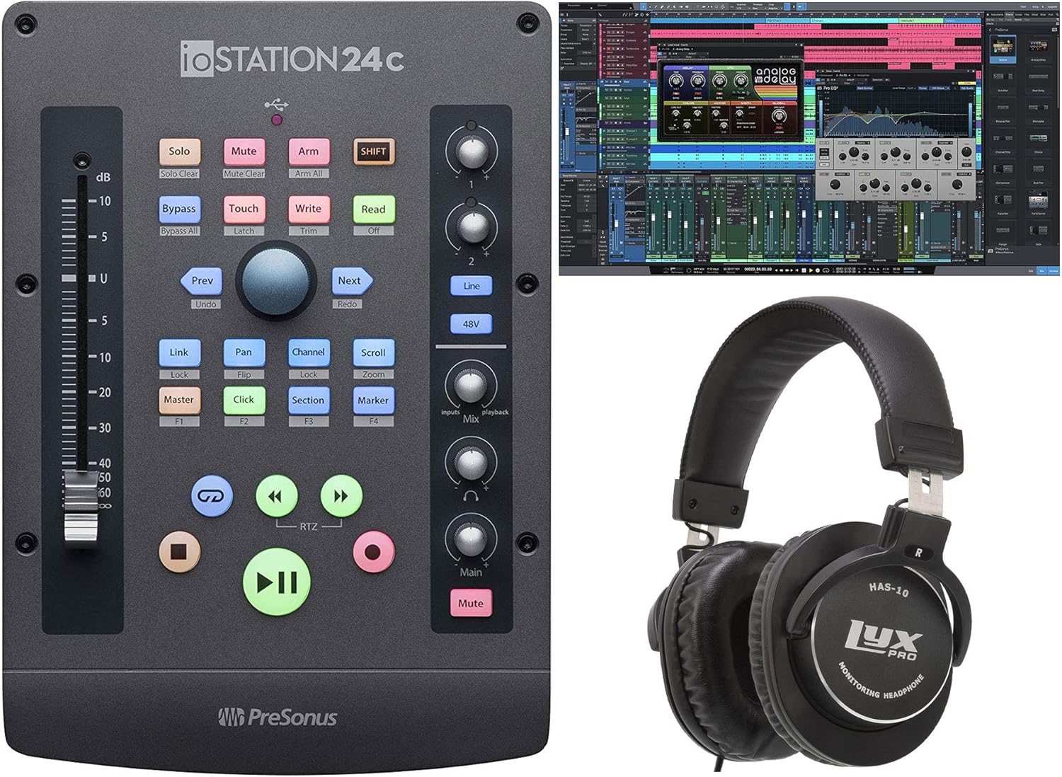 Presonus ioStation 24c: 2x2 USB-C Compatible Audio Interface with Download for Studio One Artist and Studio Magic Plug-in Suite and Production Controller with Professional Recording Headphones
