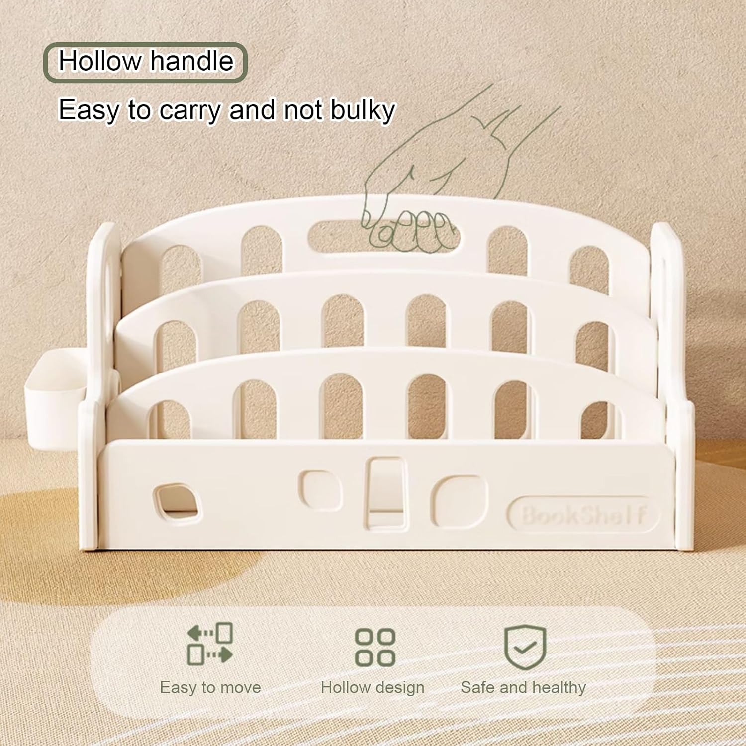 Kids 3-Tier Bookshelf, Desktop Organizer, Decorative Storage Shelving, PE Freestanding Display Bookcase, Book Shelf Unit for Living Room Bedroom(White)