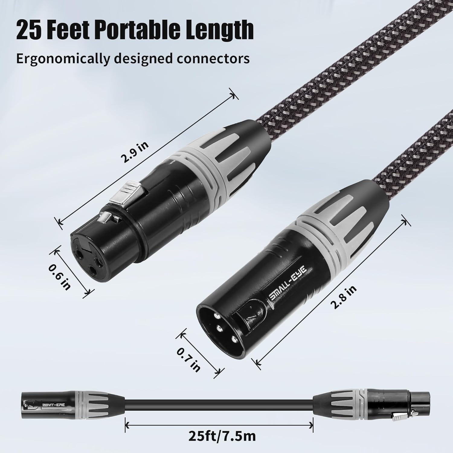 SMALL-EYE XLR Cables for Microphone 25 ft 6 Pack – Premium Braided Balanced XLR Mic Cable, 3-Pin Male to Female, Dual Shielded for Studio, Stage, and Live Sound (25')