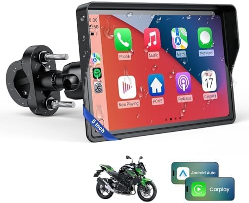 WonVon 7 Inch Wireless Motorcycle Carplay GPS Navigation System with Apple Carplay and Android Auto Portable Screen with Dual Bluetooth, Navigation, Siri, Google Assistant