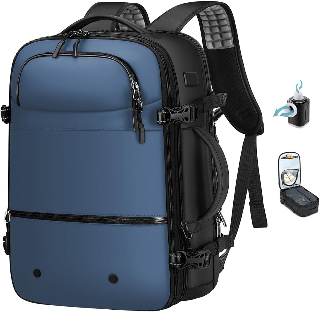 SOAEON Vacuum Backpack with Pump,Waterproof Underseat Carry on Bag with Vacuum Seal Compression Backpack for Airplane
