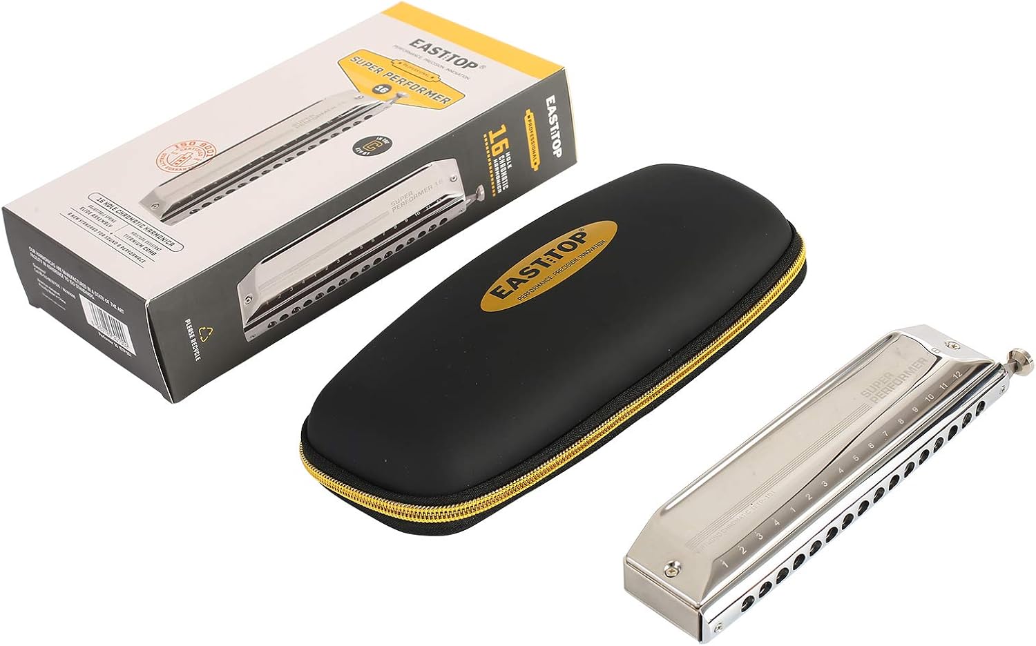 East top Upgrade Chromatic Harmonica 16 Hole 64 Tone Key of C, Professional Chromatic Mouth Organ Harmonica For Adults, Students and band players