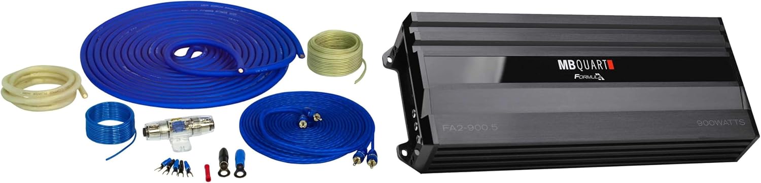 MB Quart FA2-900.5 900 Watt Amplifier 5-Channel Car Audio Amp with Pure Copper 4ga Wiring Kit
