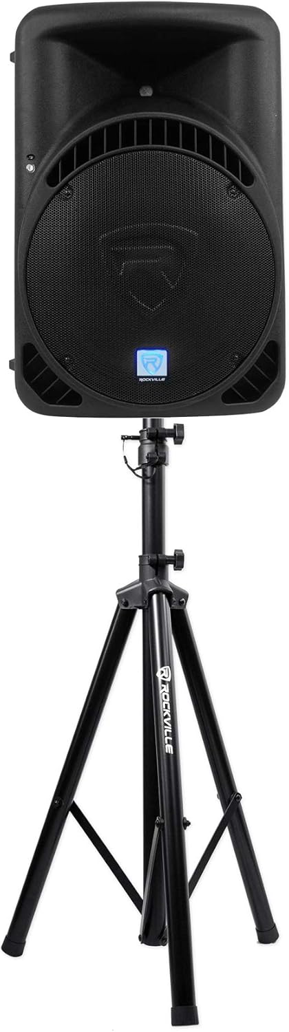 Rockville RPG15BT V2 Bundle: 15 in Powered 1000 Watt DJ PA Speaker with Bluetooth and Wireless Remote, RVES05 Heavy Duty Tripod Speaker Stand, 2-Items