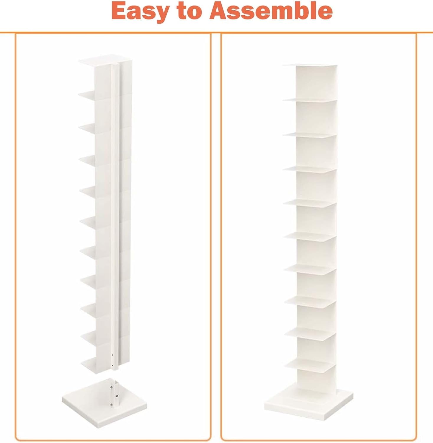 Invisible Floating Bookshelf, Metal Vertical Spine Book Tower for Bedroom/Living Room/Office, Open Storage Organizer Shelves Freestanding(White,6-Tier 107cm (42 1/8