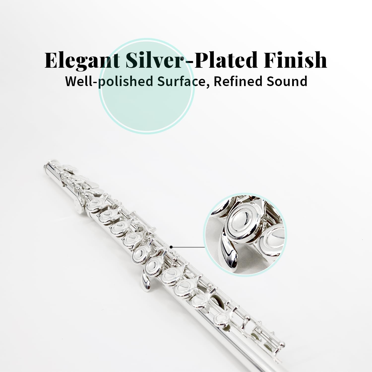 StarQuest SQ-FL250 Closed Hole C Flute Instrument For Beginners, Silver-Plated, Portable Hard Case & Cleaning Rod & Cloth, Gloves, Precision-Tuned Embouchure