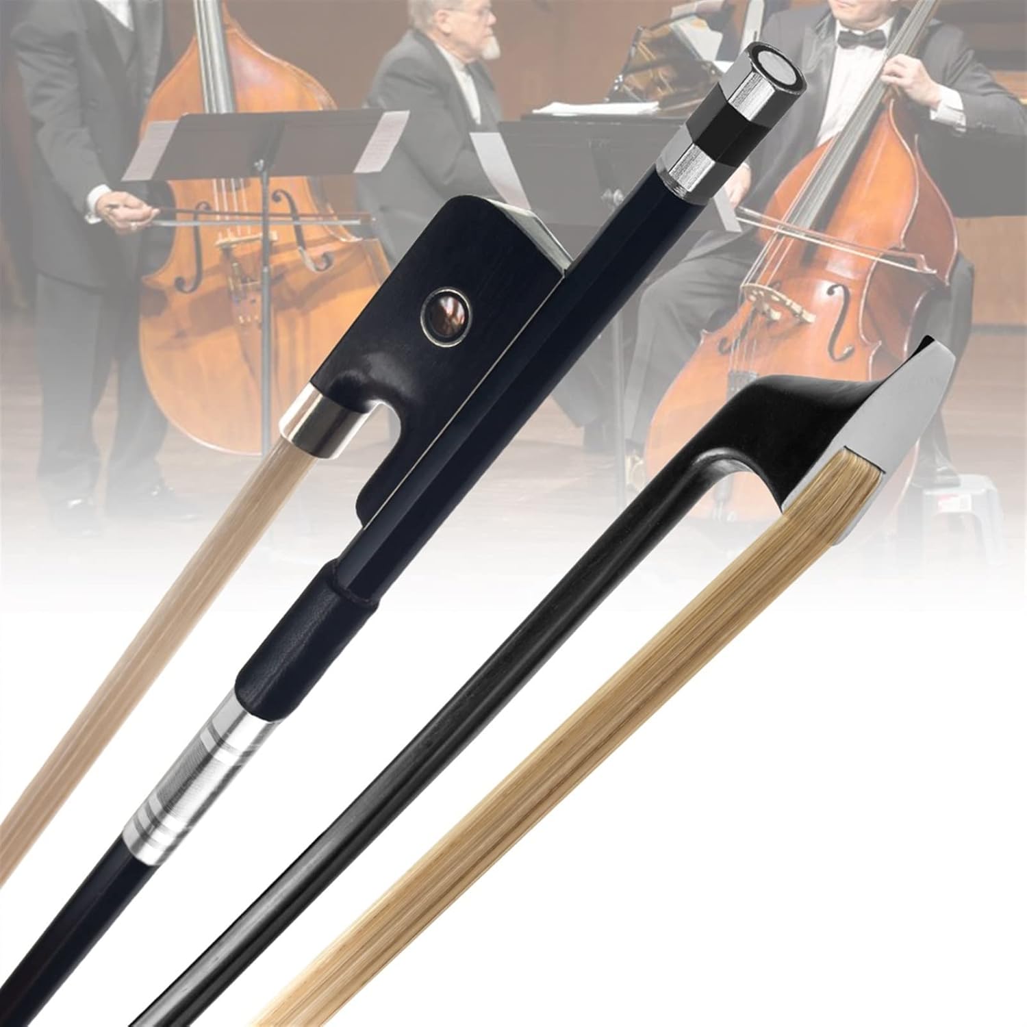 TSTS 4/4 Size Carbon Fiber French Style Double Bass Bow Ebony Frog Violinist Orchestra Use Professional Violin Bow