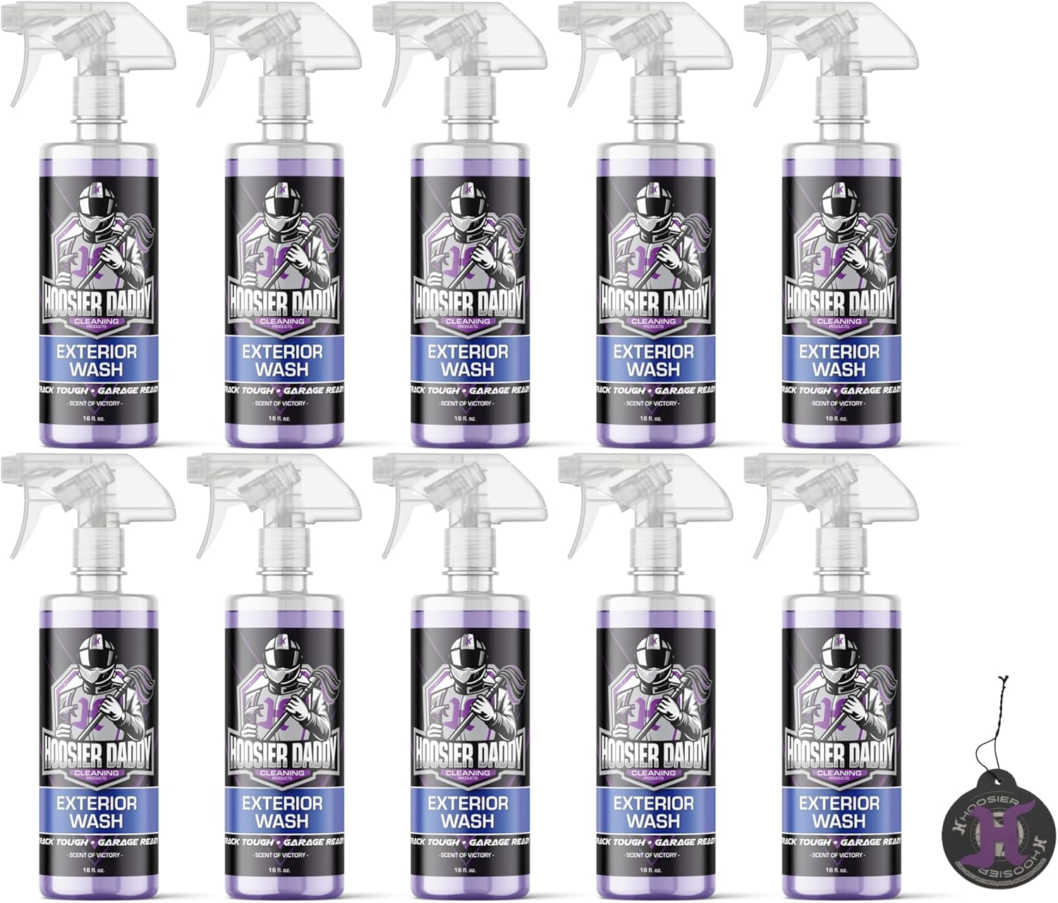 Hoosier Daddy 16oz Car Exterior Cleaner Concentrate - Removes Dirt, Bugs, & Road Grime - Safe for Paint, Glass, & Chrome - Dilutes for Multiple Uses + Air Freshener (10-Pack)