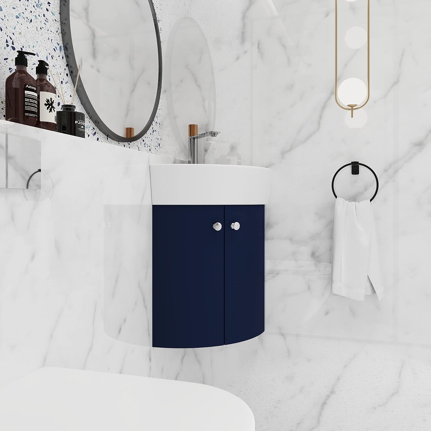 12.8 Inch Corner Bathroom Vanity Sink Combo for Small Space Wall Mounted Cabinet Set,Ceramic Sink