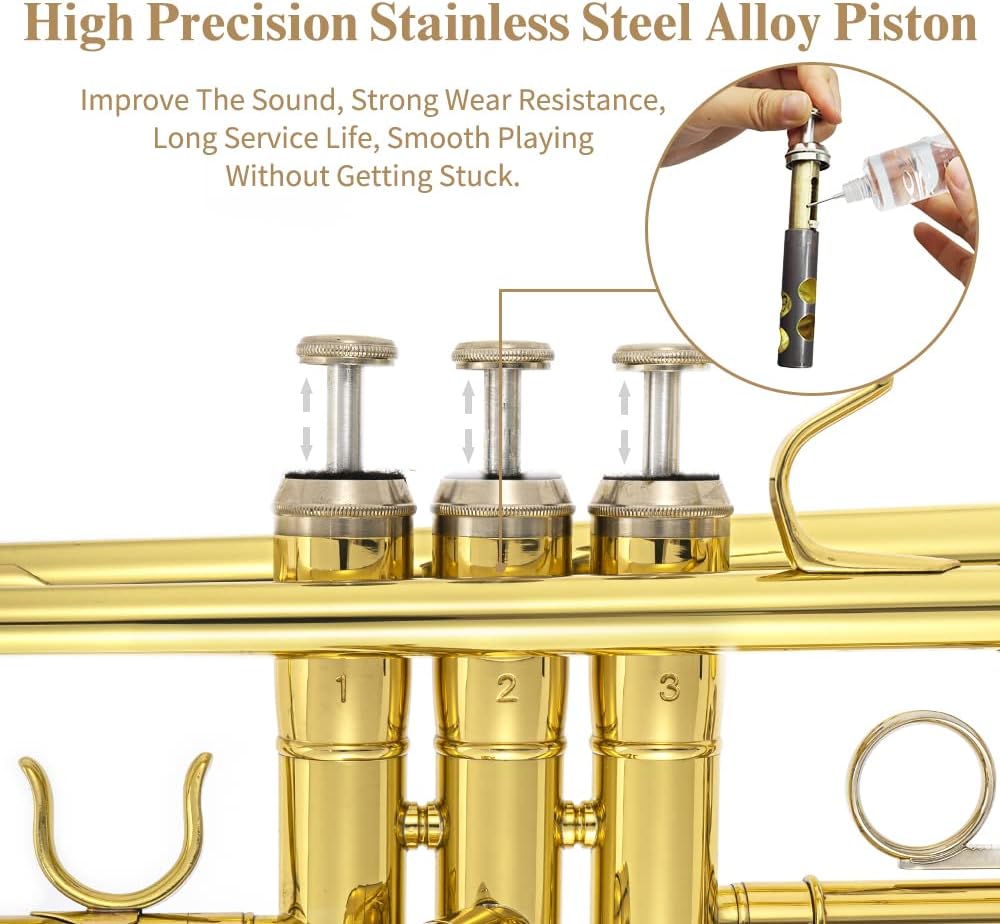 Trumpet Instrument,Band & Orchestra Musical Instruments for Beginners,With trumpets case,Mouthpiece,Cloth and Gloves (Golden)