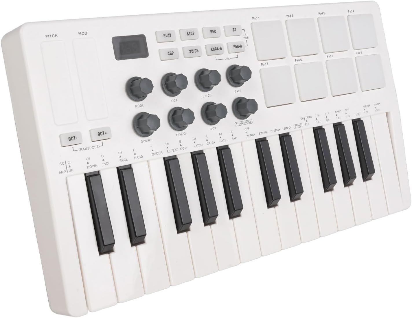 25 Keys Midi Keyboard Controller, Portable Beat Maker Machine with 8 Backlit Drum Pads, 8 Knobs, Wireless Midi Keyboard For Music Production