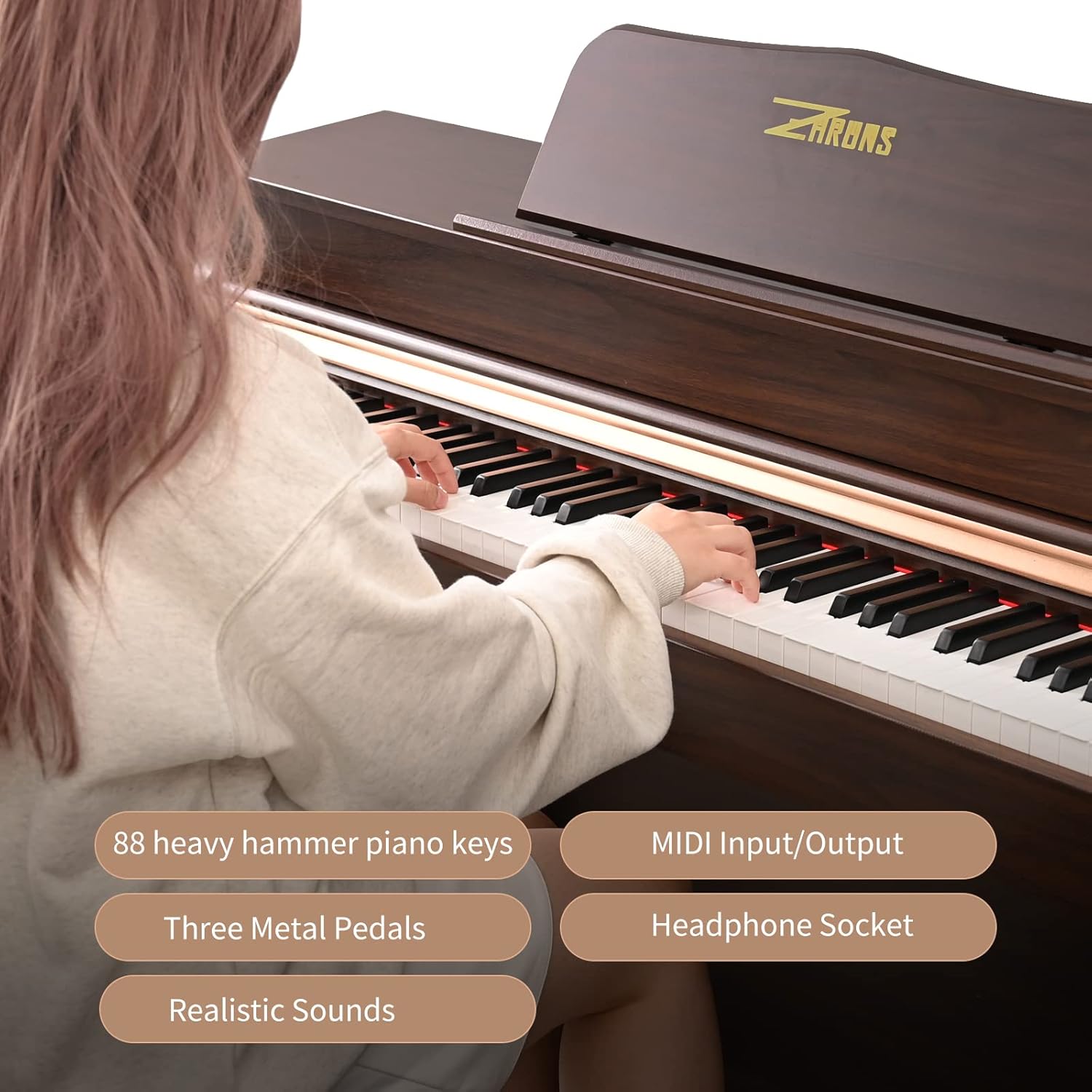 ZHRUNS Digital Piano, 88 Key Full Weighted Keyboard Piano
